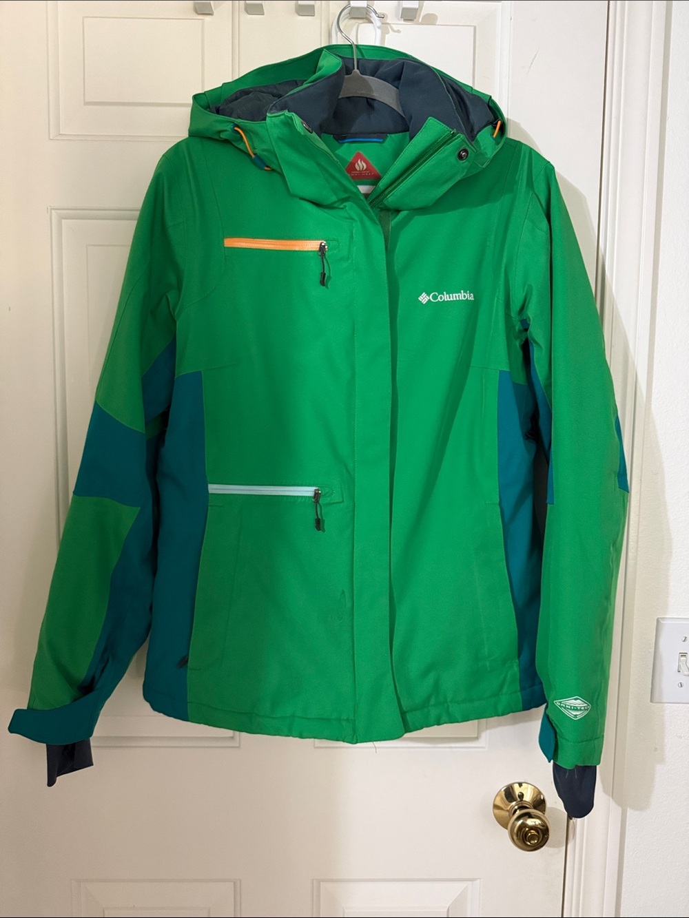Columbia Kids Green and Teal Hooded snow Jacket with Omni tech